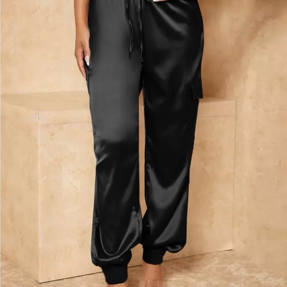 Elegant Black Satin Jogger Pants